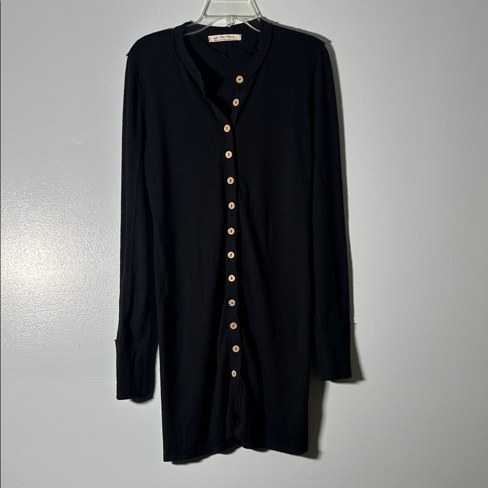 We The Free Black Ribbed Henley Cardigan